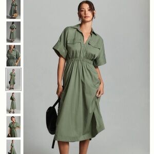 Maeve army green midi dress with pockets
